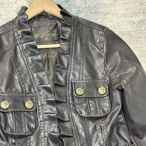 Y2K Dollhouse Couture Faux Leather Jacket Brown Moto Belted Renaissance M